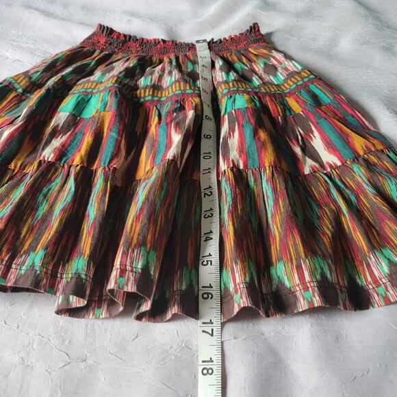 Belle du Jour Red Multicolor Tribal Print Boho Tiered Ruffle Skirt sz M - Picture 4 of 4
